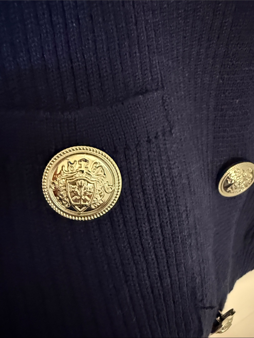 Navy Ribbed Button-Front Cardigan - Picture 3 of 6